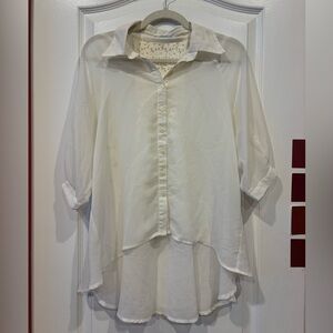 Chiffon button down lace back blouse